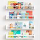 Forbena 24 Inch Wall Bookshelf for Kids Bedroom Set of 4, White Floating Nursery Book Shelves for Baby Toddler Children Girls Boys Room Decor, Large Wood Wall Mount Bookshelves and Toy Storage (23.6 Inch)