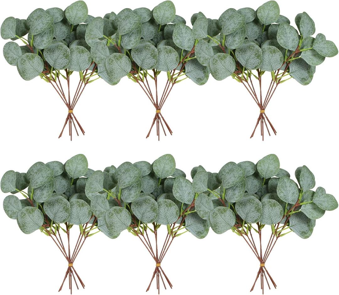 ZeKonan 40 Pcs Artificial Eucalyptus Stem, Fake Silver Dollar Eucalyptus Leaves Stems Bulk Real Touch Faux Leaf Branches for DIY Bouquets Floral Arrangement Wedding Home Decor