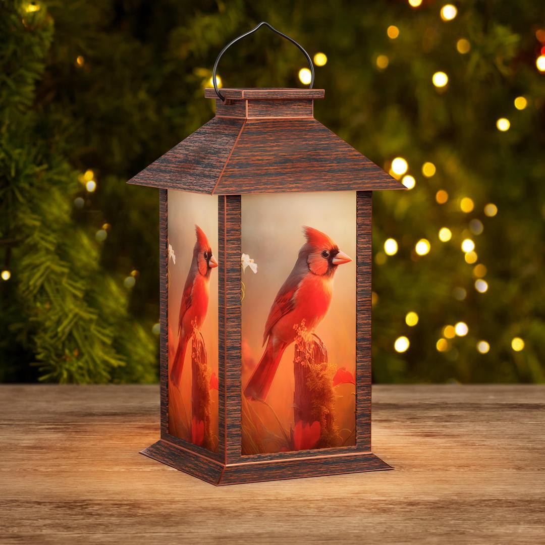 Solar Lanterns Outdoor Waterproof, Cardinal Solar Lights with LED Flickering Flameless Candle, 13'' Cardinal Gifts for Women Grandmas, Red Bird Lanterns Decor for Home Garden Patio Porch, 1 Pack