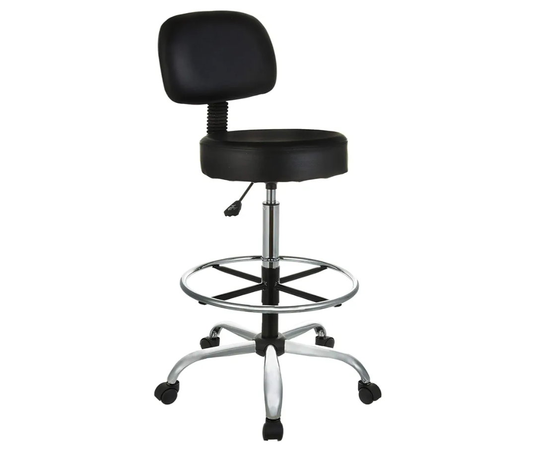 AmazonBasics Multi-Purpose Adjustable Drafting Spa Bar Stool with Foot Rest and Wheels - Black