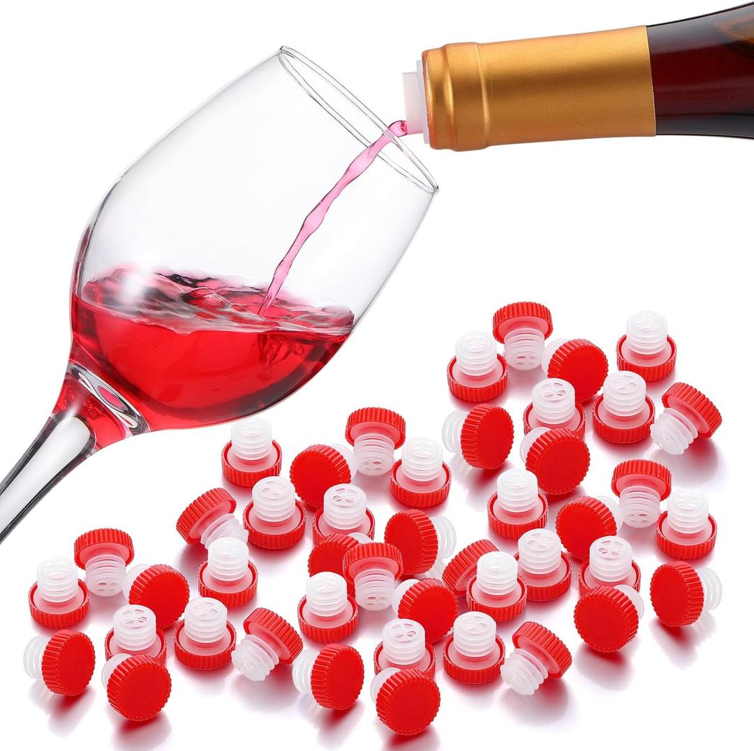 Qinyoung 72 Pcs Slow Wine Pourer Spout for Corked Bottles Pour and Seal Plastic Wine Pourers with Lid for Storing Precise Pouring (Red)