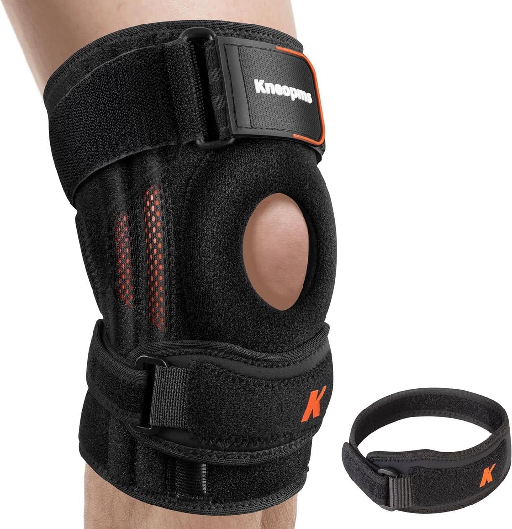 2-in-1 Professional Knee Brace for Pain Relief,Adjustable Knee Support with Patella Pad & Side Stabilizers, Compression Knee Sleeve for Meniscus Tear, ACL, Joint Pain, Runner, Workout-Men & Women (XL, Black)