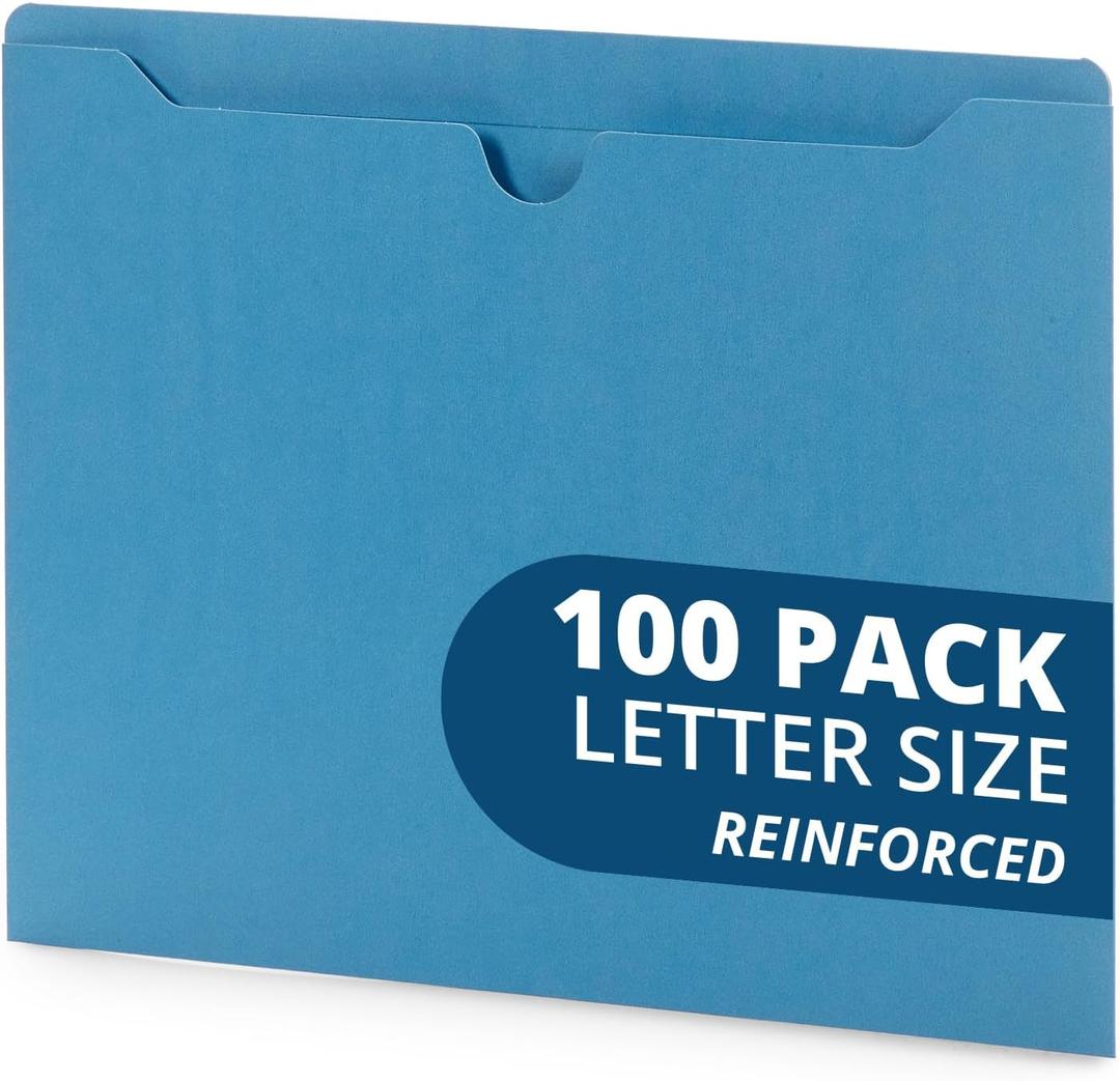 Blue Summit Supplies 100 Blue File Jackets, Reinforced Straight Cut Tab, Designed for Use in Standard Hanging Files, Letter Size, 100 Pack