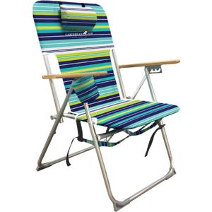 Caribbean Joe Folding Beach Chair, 4 Position Portable Backpack Foldable Camping Chair with Headrest, Cup Holder, and Wooden Armrests, 300 lb Capacity (Blue, Lime Stripe)