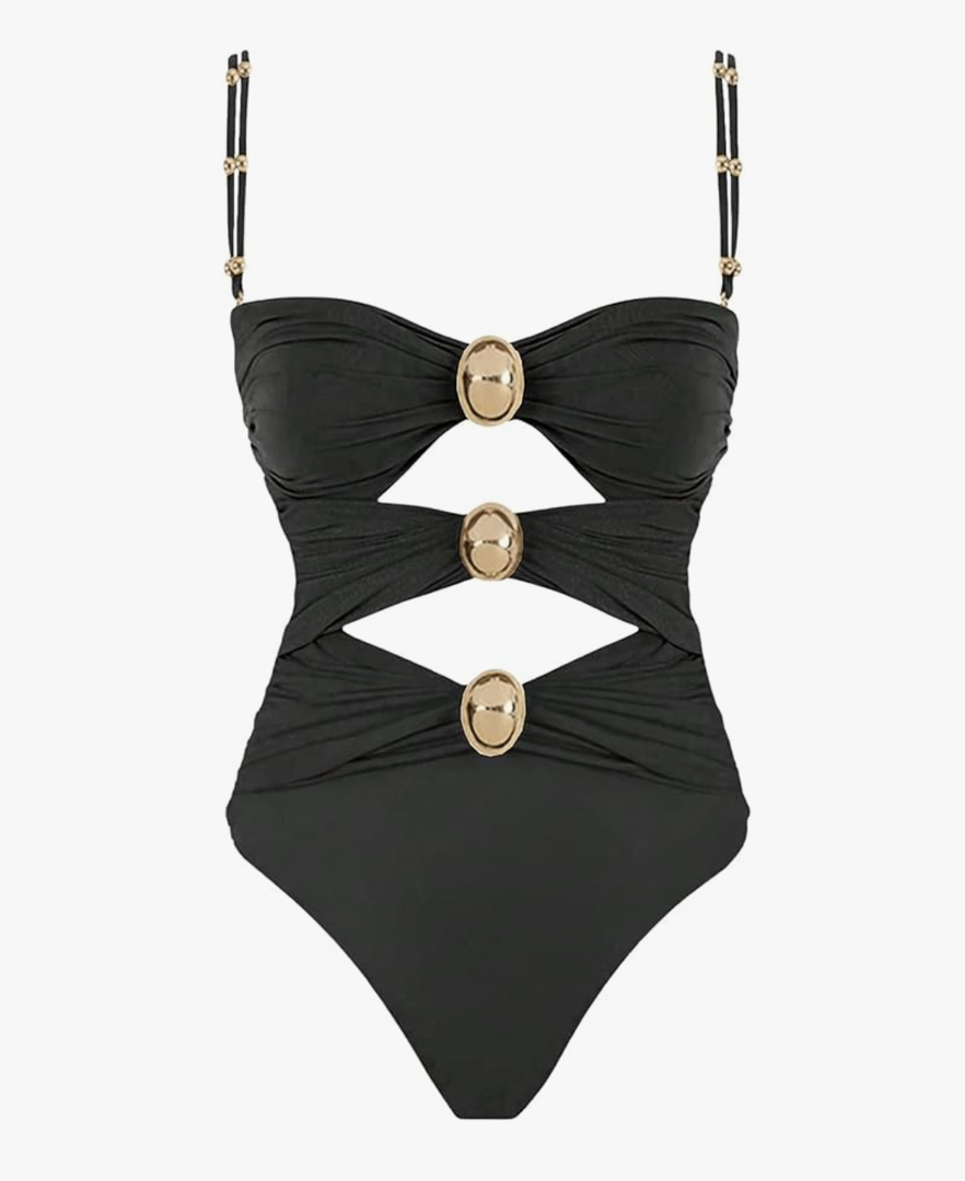 Verdusa Women's Sexy One Piece Swimsuit Ruched Cut Out Color Block Swimwear Bathing Suit (Size XL)