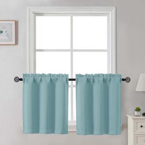 Gwine 24 Inch Length Kitchen Curtains Sets, Light Filtering Half Window Short Curtain Tiers for Bathroom Basement Cabinet Camper Small Windows, 2 PCS, Each 30" Wx24 L, Aqua