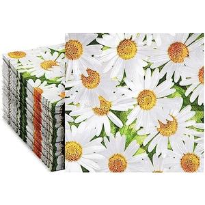 Juvale 100 Pack Decorative Daisy Paper Napkins - 2-Ply 6.5 x 6.5 Inch - Durable Absorbent Disposable Decorative Napkins for Weddings Bridal Showers Tea Parties - Party Tableware with Daisies