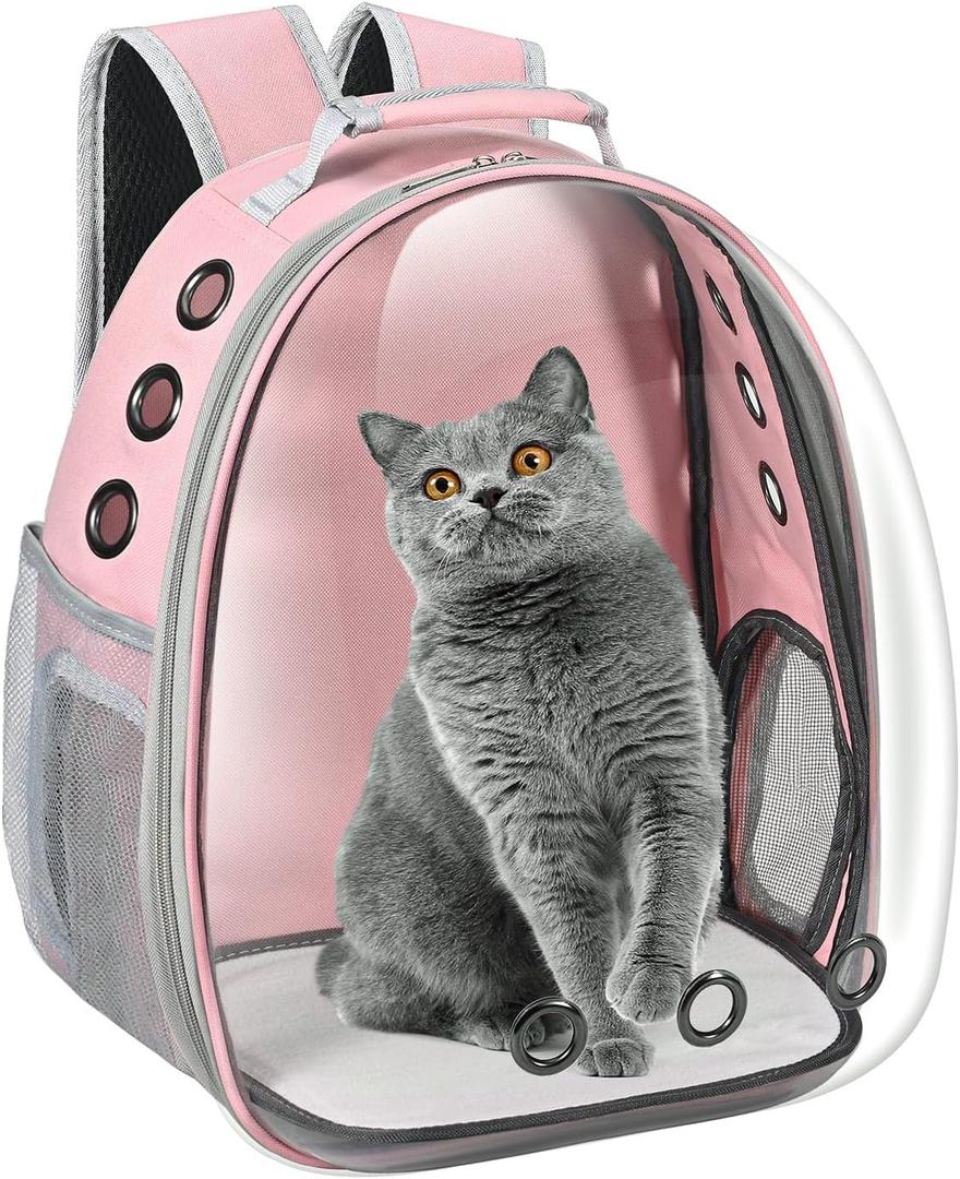 Cat Carrier Backpack, Pet Carrier Backpack Front Pack for Small Medium Cat Puppy Dog Carrier Backpack Bag Space Capsule, Airline-Approved Pet Carrier for Travel Hiking Walking Camping (Pink)