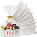 8 Pack Small Woven Basket with Gift Bags and Ribbons, All 12"x 8"x 5", Empty Decorative Gift Chest Box, Cute Baby Gift Basket for Nursery, Cotton Rope Room Shelf Storage Basket with Handles, White