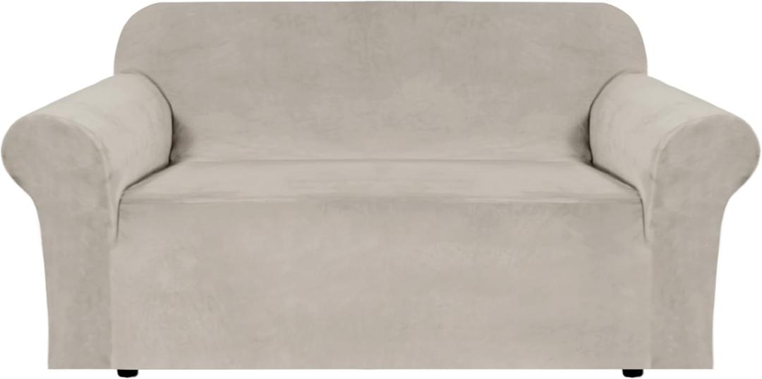 H.VERSAILTEX Stretch Velvet Loveseat Covers for 2 Cushion Couch Covers for Living Room Sofa Covers Slipcovers with Non Slip Straps Bottom, Ultra Thick Comfy Velour (Width 58"-72", French Oak)