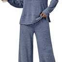 LILLUSORY 2 Piece Lounge Sets Matching Fall Outfits Pajamas Casual Travel 2026 Sweatsuits Wide Leg Clothes Fashion Tracksuits (X-Large, Blue)