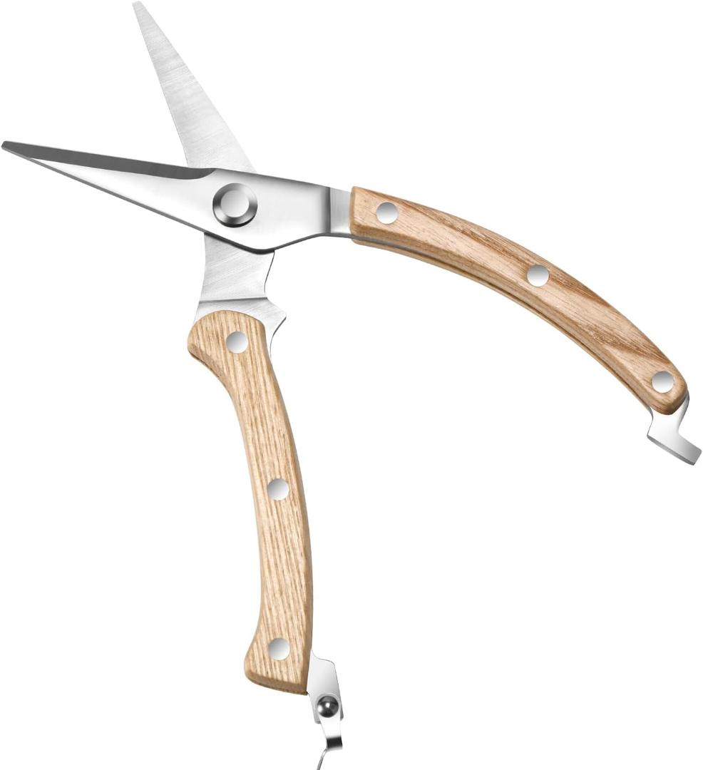 Wooden Garden Pruning Shears, Gardening Scissors Hand Tools, Classic Manual Hand Pruner Wood Clippers for Flower and Plant Trimming, Foldable Stainless Steel Pruner for Gift (H03)