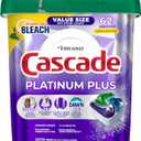 Cascade Platinum Plus Dishwasher Pods, Dish Detergent Soap, Clean Lemon Scent, 62 Count