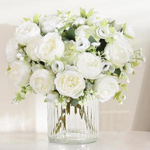MARTINE MALL Peonies Artificial Flowers, White Artificial Peonies, Silk Peonies Flowers Fake Peonies Artificial Flowers Peonies Bouquet for Centerpiece Table Wedding Party Home Decor