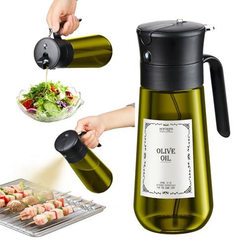hoforife Glass 2 In 1 Olive Oil Dispenser Bottle for Kitchen Gadgets, Olive Oil Sprayer for Cooking, 18oz Black (Light Blockage, Olive Green)