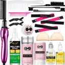 Hot Comb Hair Straightener Set for Lace Front Wigs - Heat Pressing Combs Ceramic Curling Flat Iron Electric Hot Comb for Wigs - Hair Straighteners Straightening Comb for Women Wig Installation Kit (Rose Red)