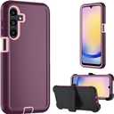 for Samsung Galaxy A16 5G case,A16 5G Heavy Duty case,with A Tempered Glass Screen Protector, [Military Grade Protective ] [Shockproof] [Dropproof] [Dust-Proof] (with Belt Clip-WineRed/Pink)