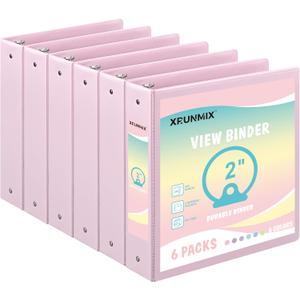 2-inch 3-Ring Binder with Pockets, Basic Binders 1''2'' Color Binders, Holds Letter Size 8.5'' x 11'',450 Sheet Capacity, Bundle 6 Pack for Back to School (2'' Pink- 6 Packs)