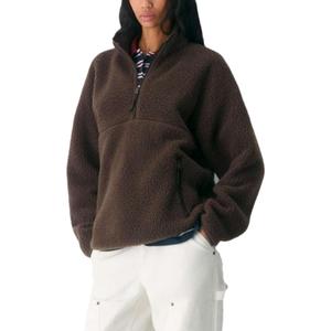 Aimiray Fleece Pullover Women Long Sleeve Half Zip Sherpa Jacket Warm Trendy Teddy Fall Sweatshirts with Side Pockets (Large, Brown)