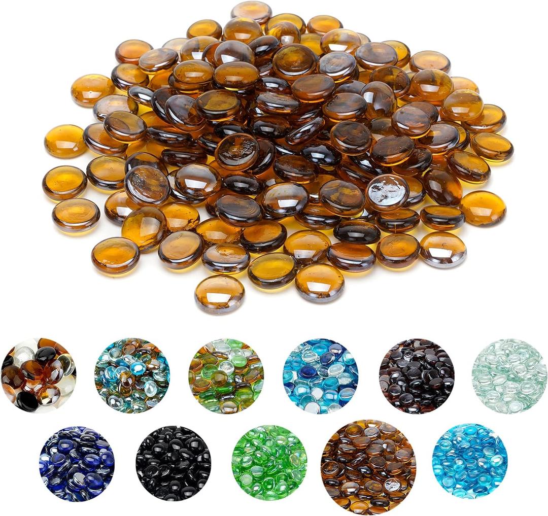 Fire Glass Beads for Fire Pit Fireplace, Caramel Reflective Decorative Blended Fireglass Drops for Landscaping