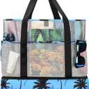 Beach Bag with Cooler,Mesh Beach Bags for Women Sandproof for Pool and Swimming Travel Daily with Durable 8 Pocket (Large, Tree)