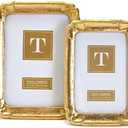 Two's Company Bonheur Set of 2 Gold-Leaf Photo Frames Includes 2 Sizes: 4" x 6" and 5" x 7"