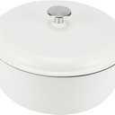 Amazon Basics Enameled Cast Iron Dutch Oven Pot with Lid, Round, Dual Handles, Heavy-Duty, Oven Safe for Stews, Roasting, Baking, 6-Quart, Matte White
