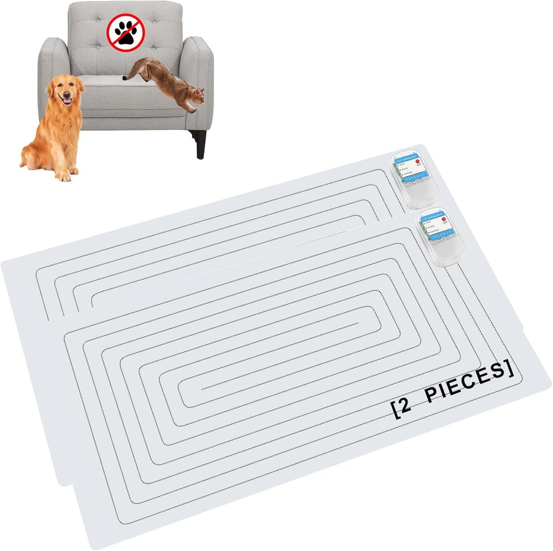 SEERWAY Scat Pet Shock Mat 2 Pieces, Shock Pads for Dogs and Cats Training Indoor, Electric Repellent Mat Keeps Pets Off Couch, Sofa, Countertop, 3 Modes, 2 Pieces Same Size, Battery Operated