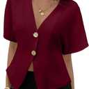 EVALESS Blouses for Women Dressy Casual Summer Button Down Shirts Short Sleeve Business Work Tops,Small