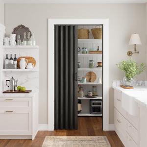 SmartStandard 48" x 80" Accordion Doors Interior, Double Walled Accordion Folding Doors for Closet, PVC Accordian Door for Doorway Bathroom Basement, Easy to Assemble, Black