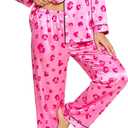 Womens Satin Pajama Set 2 Piece Silk Long Sleeve Pjs Soft Button Down Loungewear Sleepwear, XL