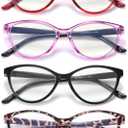 4 Pack Reading Glasses Blue Light Blocking for Women,Designer Cat Eye Frame Ladies Computer Readers,Anti Glare/UV Ray Eyeglasses 1.75
