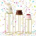 Urban Deco 3Pcs Cylinder Stands for Party, Round Pedestal Stand for Parties with Removable Acrylic Tops, Gold Metal Cake Stands, Cilindros para Fiestas for Birthday Party Wedding Baby Shower Decor