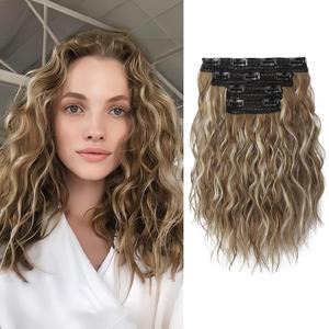 REECHO Hair Extensions, 4PCS Clip in Hair Extensions 12" Short Curly Wavy Brown Invisible Lace Weft Natural Soft Hairpieces for Women  Ash Brown with Highlights