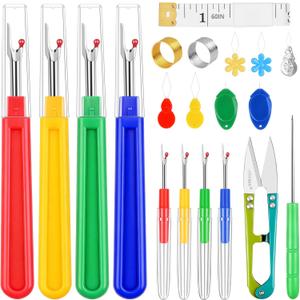 20 PCS Seam Ripper Kit for Sewing, Needle Threader, Thread Snips, Thimble, Tape Measure, Tailors Awl, Large Thread Remover and Small Stitch Ripper Sewing Supplies and Accessories for Craft