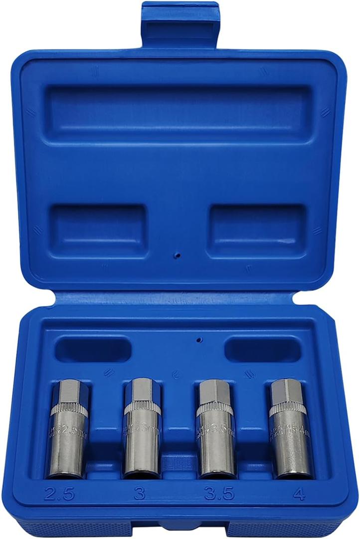 4pcs 1/4-in Stud Extractor Set - Broken Stud Removal Socket and Puller for Deeply Trapped Bolts
