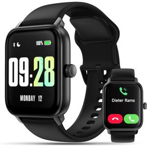 KEEPONFIT Smart Watch Answer/Make Calls, 1.85" Aluminum Case Alexa Built-in Fitness Tracker with IP68 Waterproof/100 Sports Modes/Heart Rate/Sleep for iOS/Android (Black)
