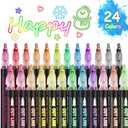 Double Line Outline Markers 24 Colors Super Squiggles Glitter Markers Self Outline Metallic Marker, Teen Girl Gifts Trendy Stuff, Doodle Shimmer Marker for Christmas Gift, Birthday, DIY Art Crafts