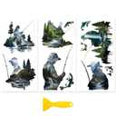 Peacoblue Rub on Transfer Decal Sticker for Furniture Craft Decor 6"x12" Fishing Enthusiasts and Lake Scenery, 3Pcs Waterproof UV DTF Transfer for Drawer Dresser Glass Porcelain Wood Plastic Window