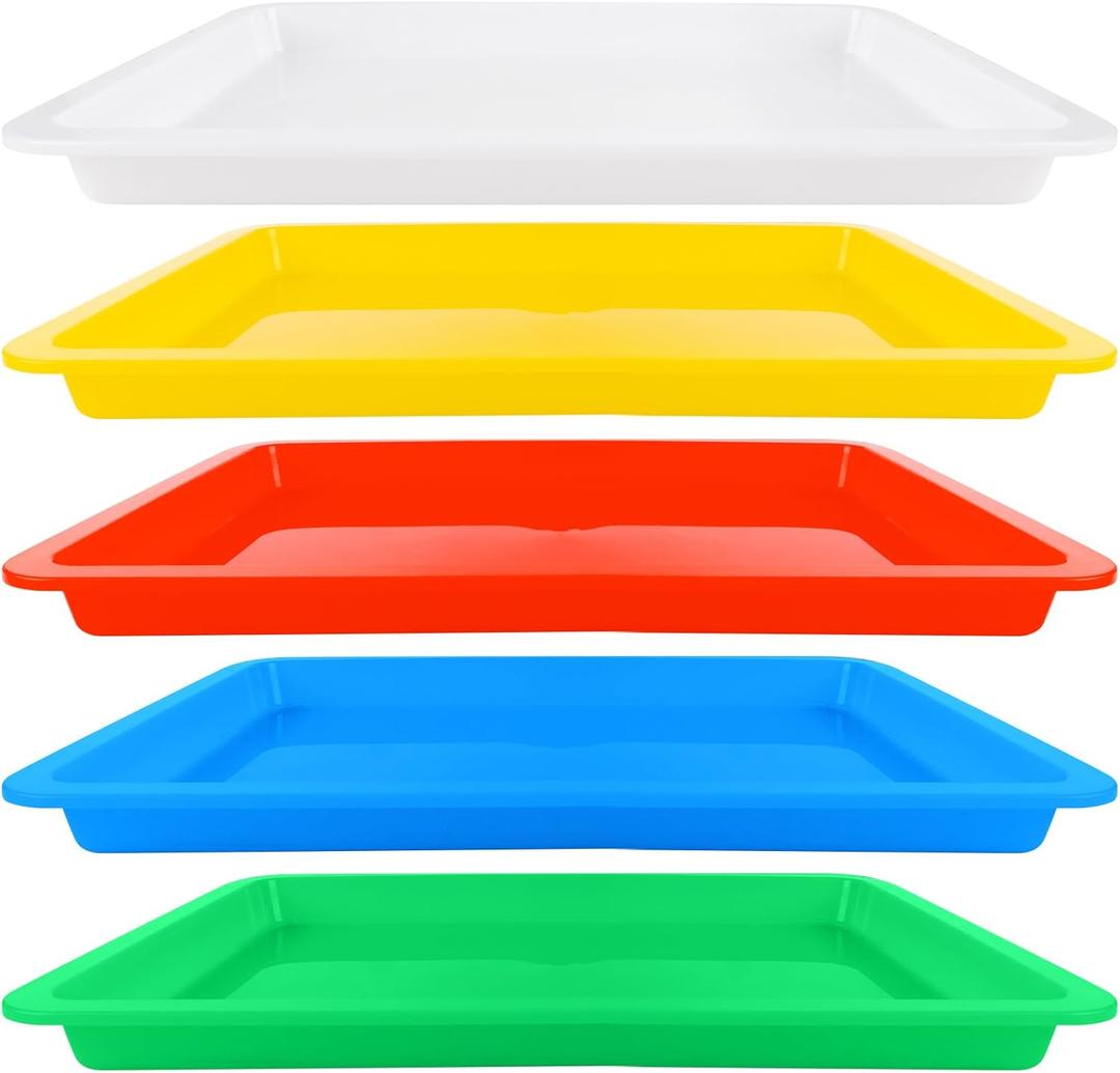 20PCS Plastic Art Trays, Stackable Activity Tray Crafts Organizer Tray Serving Tray Jewelry Tray for DIY Projects, Painting, Beads, Organizing Supply, 5 Colors (13.4 x 9.8 x 1 inch)