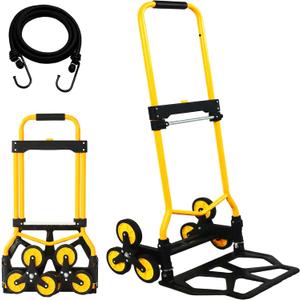 Heavy-Duty 220LB Capacity Stair Climbing Hand Trucks, Stair Climber Cart Dolly Hand Truck with 6 Wheels and One-Touch Retractable Handle for Home Stairs, Moving, Groceries, Warehouse(Yellow)