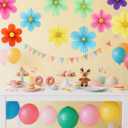 12Pcs Paper Flowers Party Decorations Rainbow Pastel Fan Flower Wall Hanging Photo Backdrop Decoration for Birthday Wedding Baby Showers Classroom Decor