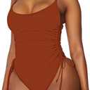 Viottiset Women's Ruched High Cut One Piece Swimsuit Tummy Control Bathing Suit Monokini (Large, Burnt Orange)