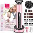 Electric Foot Callus Remover with LED Battery Level & 9-Speed Control Display. Callus Remover for Feet with Wireless Charger, Multi-sandpaper (70 Sheets) & Nano Glass Head for Dead Skin (Pink)