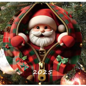 3 x 2025 Christmas Tree Fun Santa Claus Decorations, Christmas Ornaments 2025Painted Glass Style, Unique Acrylic Hanging Decorations