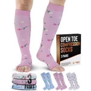 Doctor's Select 3 Pairs Copper Toeless Compression Socks Women & Men - 20-30 mmHg Open Toe Compression Socks Knee High Women (XX-Large)