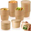 Sabary 50 Pack 8 oz Paper Soup Containers with Lid Disposable Kraft Soup Food Bowl Microwavable Food Storage Ice Cream Containers Nice for Restaurants (Brown)