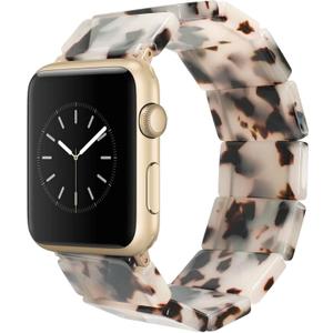 Heesch Resin Fashion Watch Band Compatible with Apple Watch Series Ultra//10/9/8/7/SE/6/5/4, Tortoise Elastic Watch Band Bracelet Jewelry Wristband Women Girl for iWatch, 38/40/41/42mm, 42/44/45/46/49