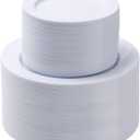 Goodluck 200PCS White Plastic Plates, Heavy Duty Disposable Plates with 100 10.25 inch Dinner Plates and 100 7.5 inch Dessert Plates for Party, Holiday, Wedding