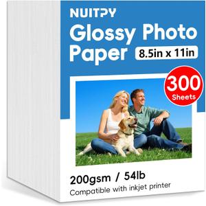 300 Sheets Glossy Photo Paper, 8.5in x 11in Inkjet Photo Printer Paper, Picture Paper for Photos, Calendars, Brochures, Cards, Menus(200gsm / 54lb)